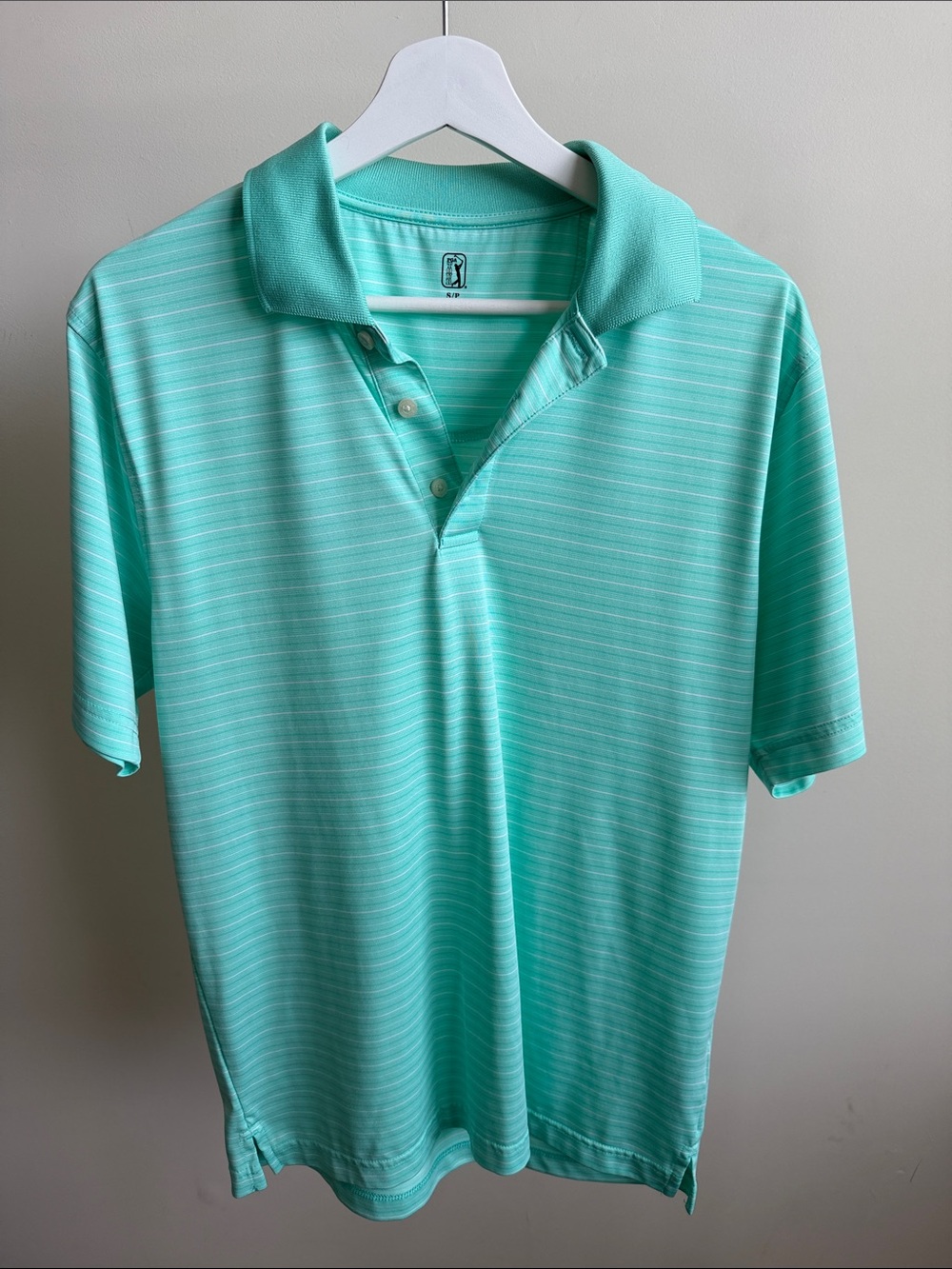 PGA Tour Men's Mint Green Striped Polo